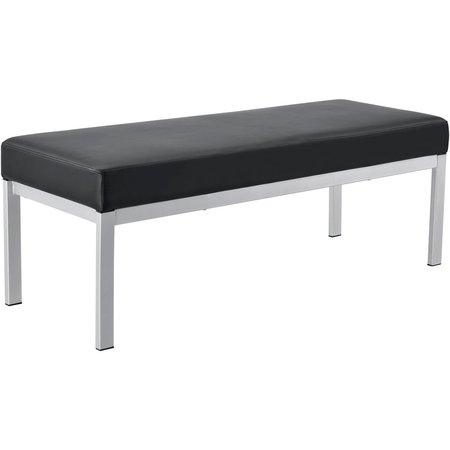 GLOBAL INDUSTRIAL Synthetic Leather Reception Bench, Black W/ Silver Frame 695866
